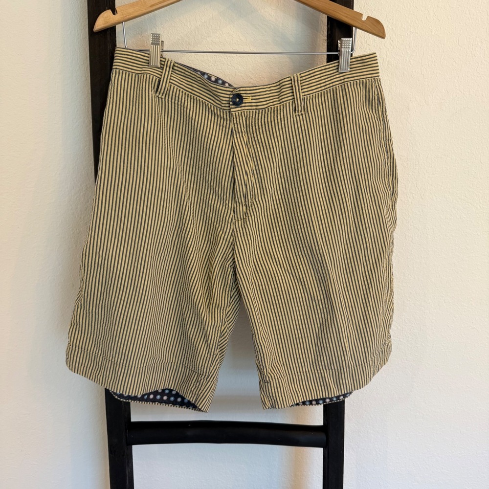 Robert Graham Shorts Mens‎ Stripe Blue Beige Cotton Casual Preppy Summer